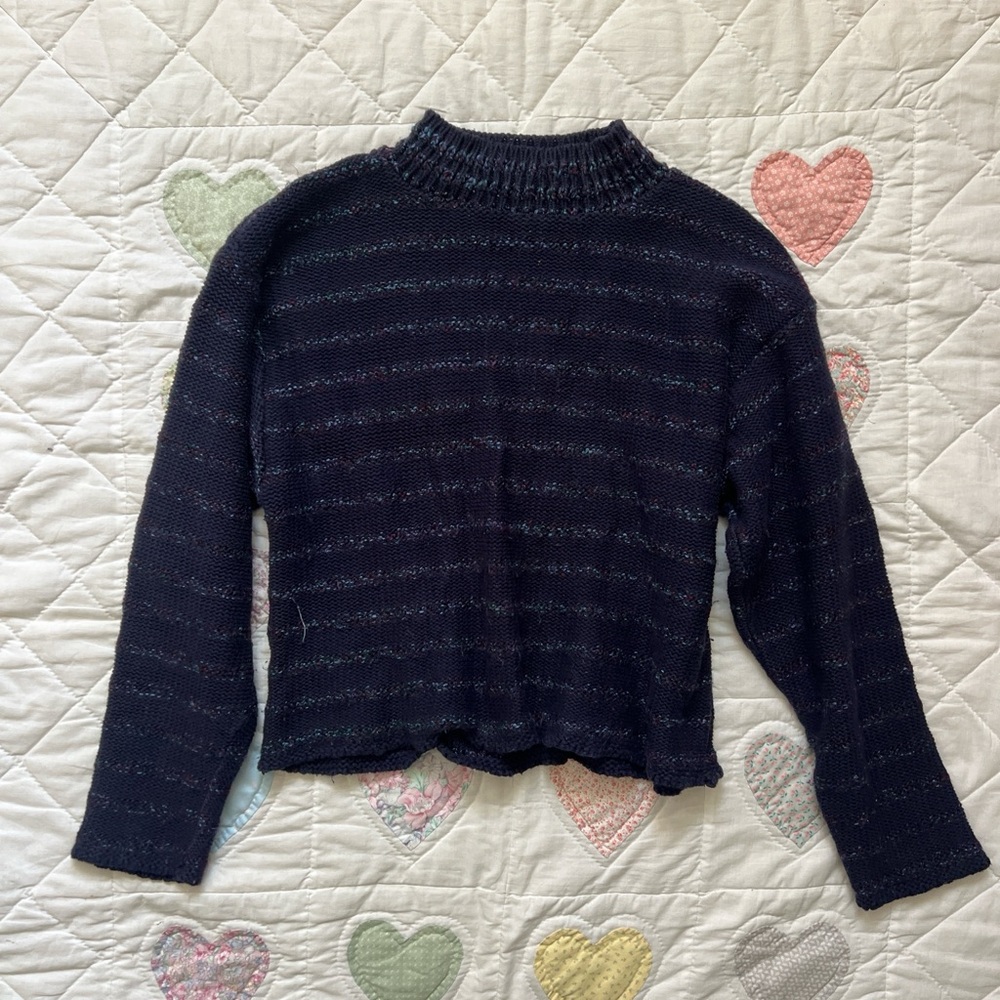 Coldwater Creek navy blue tri blend vintage striped 90’s-2000’s sweater size M